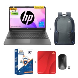 Picture of HP 15 - Intel Celeron N4500, 15.6" 15s-fq3066TU Thin & Light Laptop (8GB/ 512GB SSD/ Intel UHD Graphics/ Windows 11 Home/ MS Office/ 1Year Warranty/ Jet Black/ 1.69kg) + K7 Antivirus + Wireless Mouse & Mouse Pad + Laptop Bag